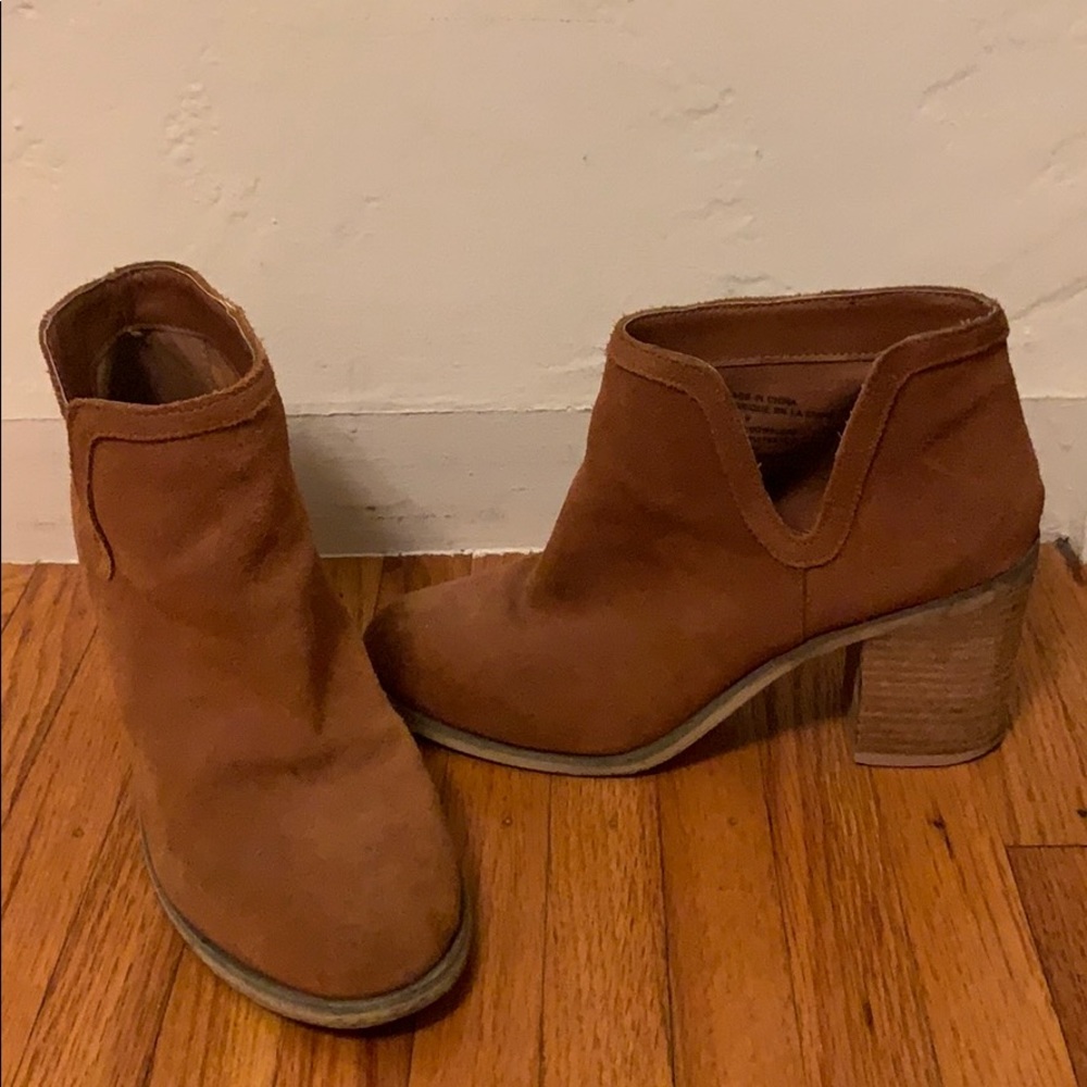 Camel Brown Suede Heeled Boots with Slit